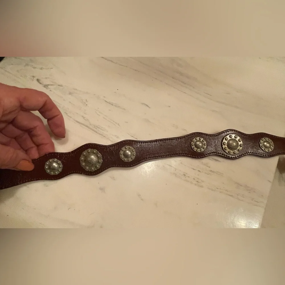 Dun Dee Brown Leather Belt w/Conchos and Montana Silver, Small Adult or Youth